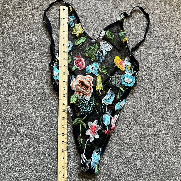 Rose & Feather Wild Thing Bodysuit Sheer Embroidered Floral Black Lingerie | S - Picture 10 of 14